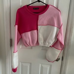 SHEIN Pink And White Cropped Sweatshirt